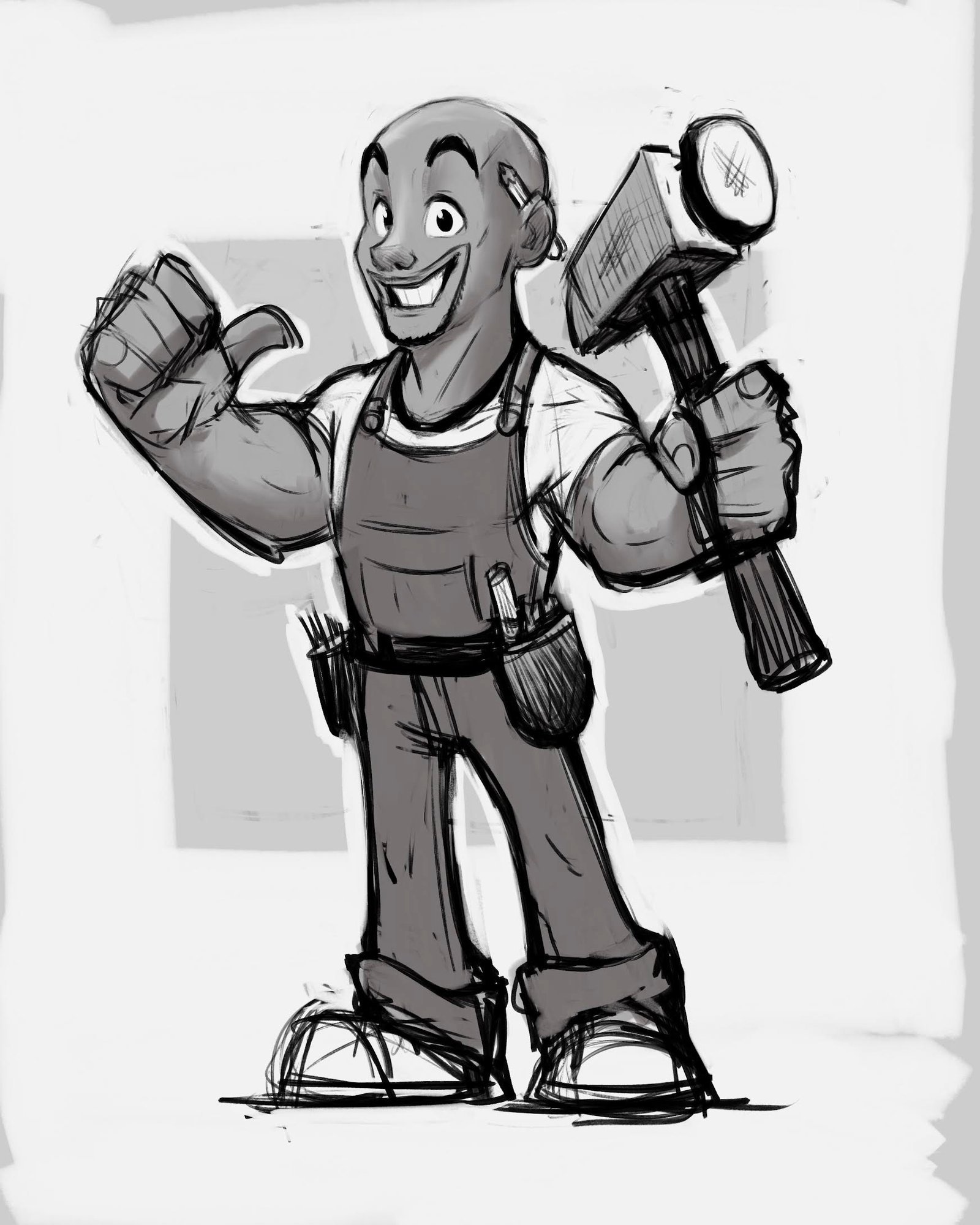 Built By Burks handyman mascot holding a sledgehammer